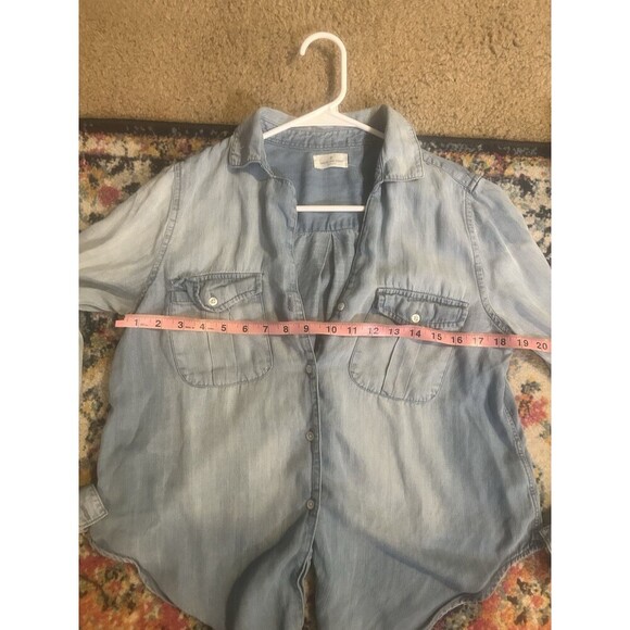 Thread Supply Soft Button Down Shirt Roll Tab Sleeve Blue Denim Size Medium Tie - Picture 4 of 6